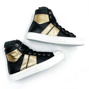 Amiri Sunset Sneakers Black Gold Leather Lace Up‎ High Top Sz 36 / 6 US Women